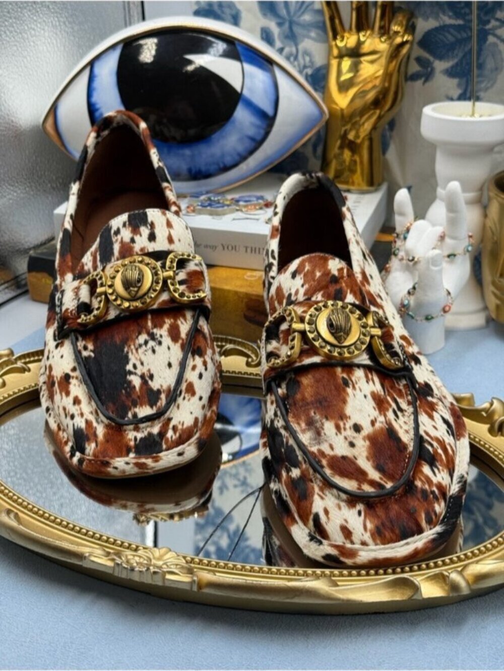 🆕 KURT GEIGER LONDON 🧿 NWOB Mansion Soft Loafer, Cow Print - Sz 39 US8.5 - Picture 1 of 16